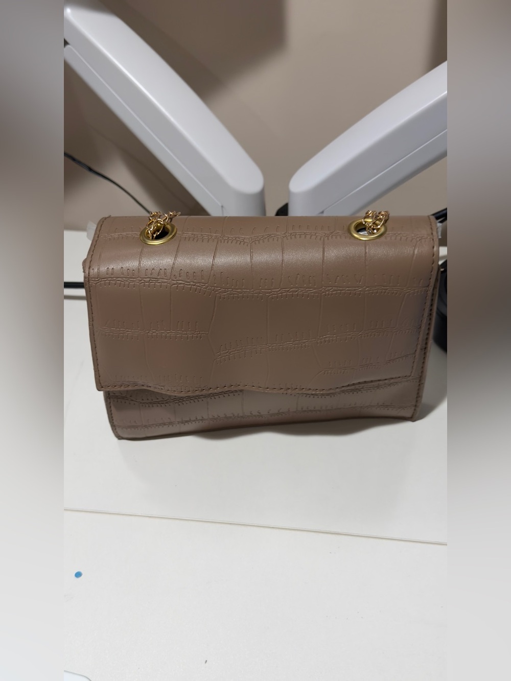 Taupe Croc-Embossed Chain Shoulder Bag - Women